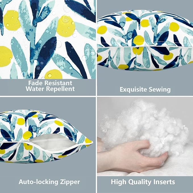 LVTXIII Set of 2 Outdoor Lumbar Pillows for Patio Furniture with White Piping, 12"x20" Fade Resistant Patio Lumbar Pillows with Inserts for Home Coach Sofa Use, Leaves Multi