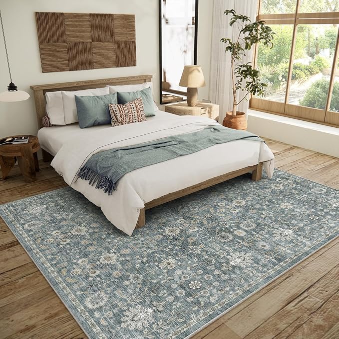 8x10 Washable Area Rugs Ultral Soft Non-Slip Stain Resistant Vintage Boho Large Carpet for High-Traffic Living Room & Dining Room