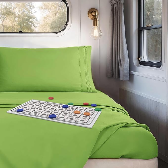 Clara Clark Bed Sheets, Premier 1800 Series 4 Piece RV Queen Sheet Set, Luxury Soft Sheets for RV Bunks, Short Queen - Garden Green