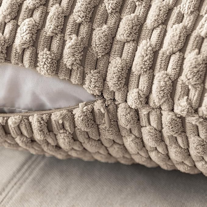 MIULEE Throw Pillow Covers Soft Corduroy Decorative Set of 2 Boho Striped Pillow Covers Pillowcases Farmhouse Home Decor for Couch Bed Sofa Living Room 12x20 Inch Light Brown