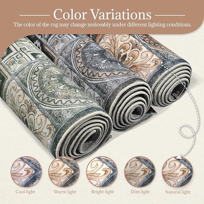 Washable 2'x3' Non Slip Rug Vintage Soft Low Pile Lightweight Small Area Rugs for High-Traffic Areas (Entryway, Kitchen, Hallway), Farmhouse Decor