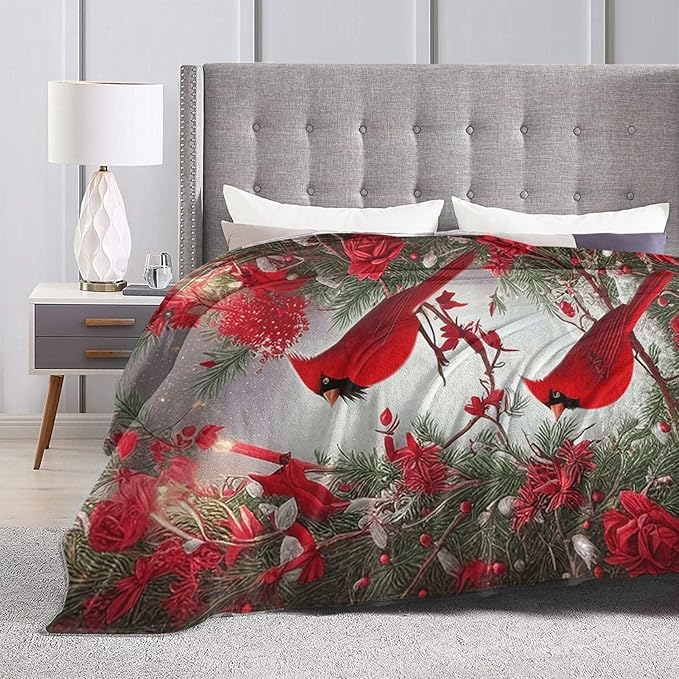 Cardinal Blanket Soft Cozy Cardinal Fleece Throw Blanket Lightweight Warm Red Bird Flannel Plush Stuff Decor Blanket Cardinal Gifts for Lover Girls Boys Kids Women Adults Bed Travel 40"x50"