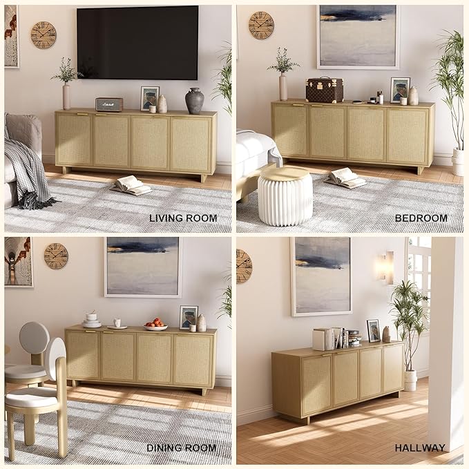 TV Stand for Living Room, Boho Entertainment Center for Bedroom with Adjustable Shelves, Farmhouse Television Stands with Large Storage, Media Console Table for TVs up to 45 50 55 60 65in