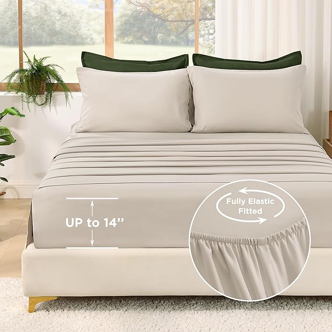 Litanika Comforter Queen Size Set Olive - 7 Pieces Bed in a Bag Queen Beddding Comforter Sets, Plain Lightweight Bed Set with Comforter, Sheets, Pillowcases & Shams