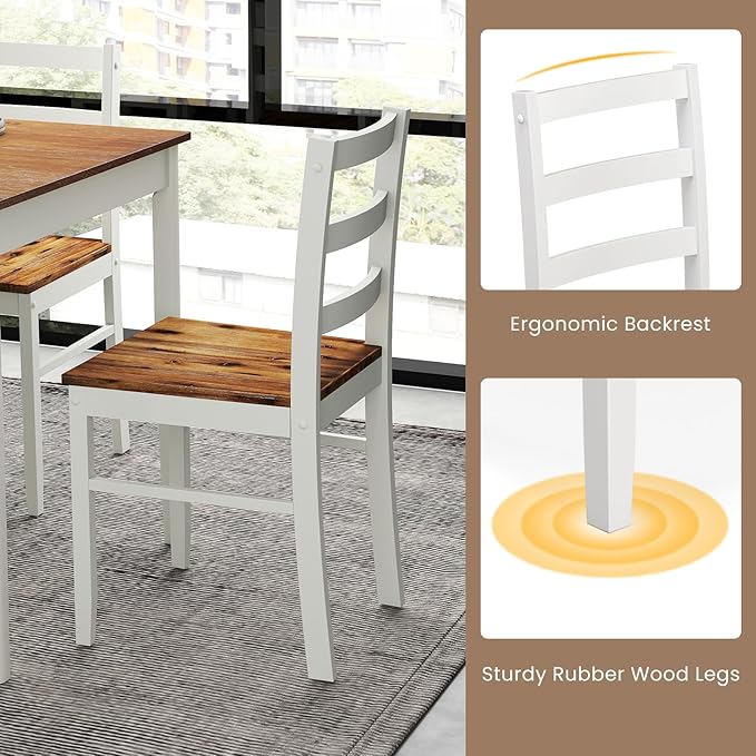 POWERSTONE Dining Table Set for 4, Kitchen Table Chairs Set of 4 with Rubber Wood Legs, Farmhouse 5 Piece Dining Table Set Solid Wood for Kitchen Dining Room Dinner (Brown)