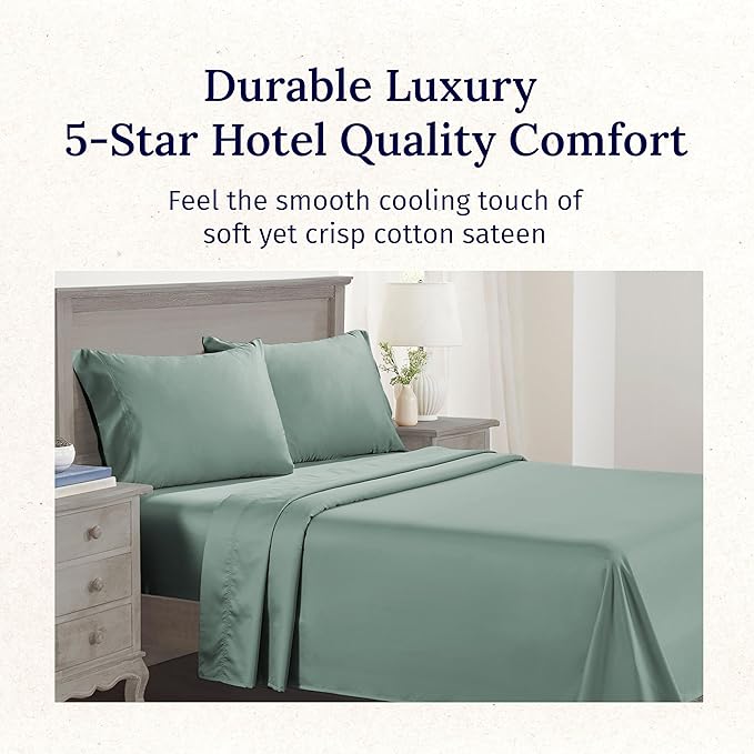 California Design Den Luxury Twin Sheet Set - 100% Cotton, 600 Thread Count Deep Pocket Twin Sheets, Soft Hotel-Quality Bedding with Sateen Weave (Sage Green - Cool Tone)