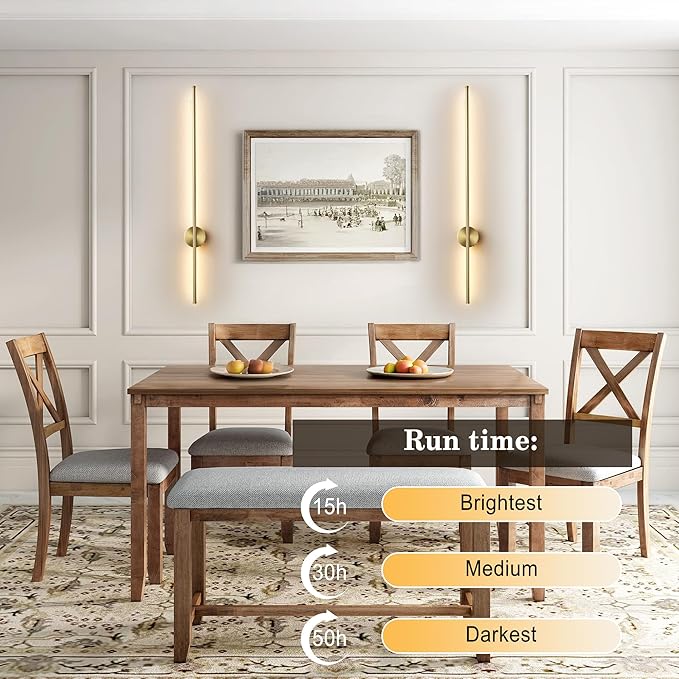 Battery Operated Modern Wall Sconces, Dimmable Wireless Wall Light Set of Two with Remote Control, 3 Color Temperatures, Rechargeable LED Wall Sconce for Bedroom, Living Room, Hallway, 39.3 Inch Brass