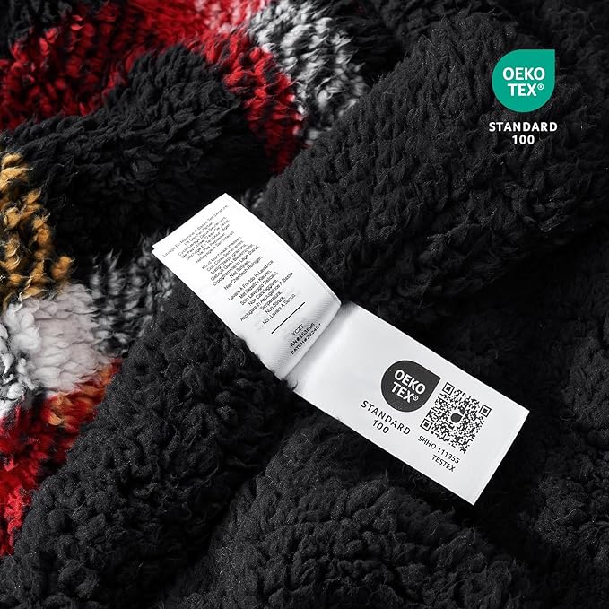 Cozy Bliss Ultra Soft Reversible Double Sherpa Sided Blanket, Buffalo Plaid Throw Blanket Fluffy Thick Warm Plush Fuzzy Blanket for Couch, Bed and Gifts (Scotland Plaid Red, 50" x 60")