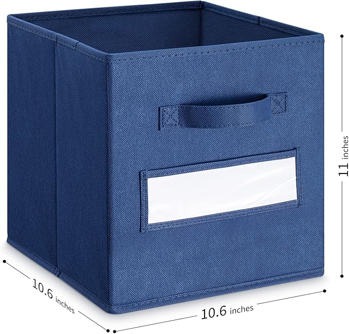 artsdi 11 Inch Storage Cube,Storage bin (Set of 10) Foldable Fabric Cube Storage Bins with 10 Labels Window Cards & a Pen,Baskets Containers for Shelves,Closet Organizers Box,cube storage,Navy Blue