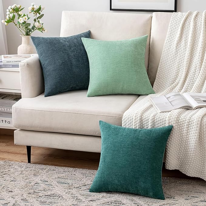 MIULEE Pack of 2 Blue Decorative Pillow Covers 16x16 Inch Soft Chenille Couch Throw Pillows Farmhouse Cushion Covers for Home Decor Sofa Bedroom Living Room