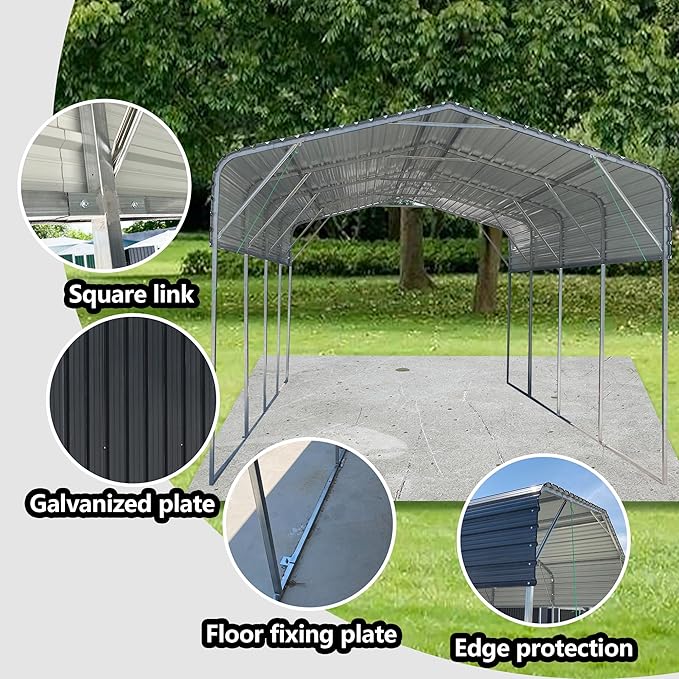 11x19 FT Metal Carport, Heavy Duty with Galvanized Steel Roof for Carport Camping Garden Wedding BBQ Commercial