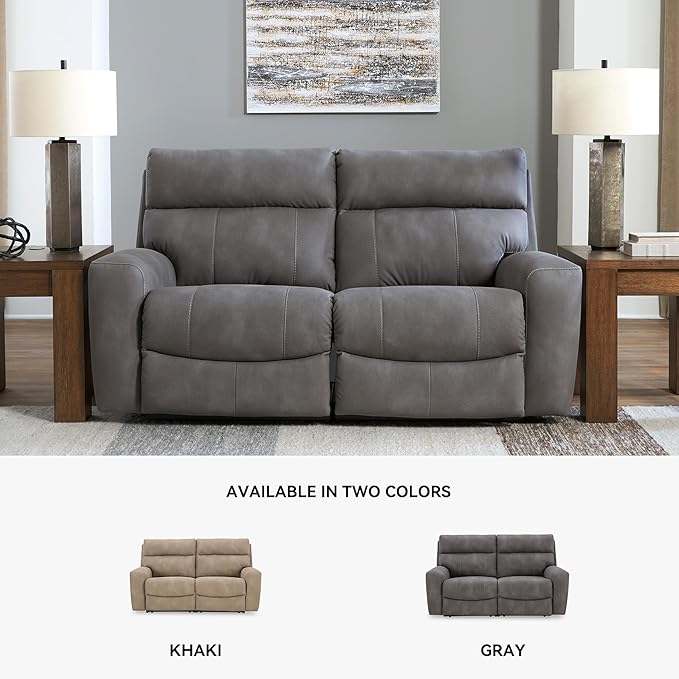 Signature Design by Ashley Next-Gen DuraPella Contemporary Faux Leather Modular Wall Hugger 2-Piece Power Reclining Sectional Loveseat with Adjustable Headrest and USB Ports, Gray
