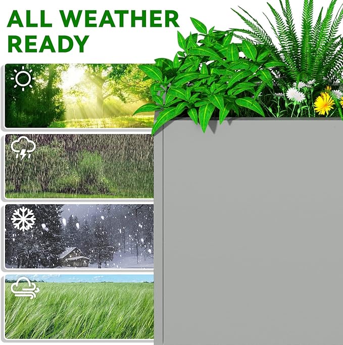 Tall Metal Planter Box, 38" L x 10" W x 30" H Large Outdoor Planters with Drainage & Adjustable Shelf, Heavy Duty Steel Rectangular Planter for Patio, Balcony, Indoor(Gray)