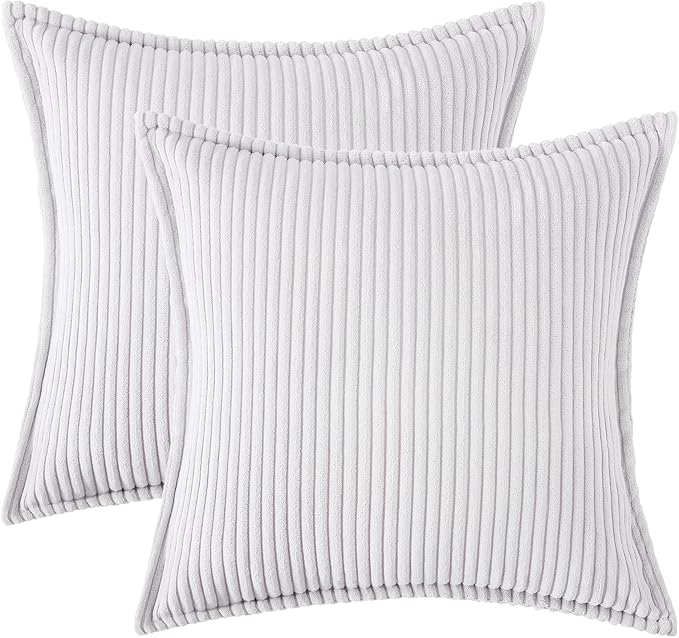 Mecatny Corduroy Throw Pillow Covers 22x22 Set of 2, Neutral Decorative Soft Boho Couch Pillow Covers with Broadside for Sofa Living Room, Grey