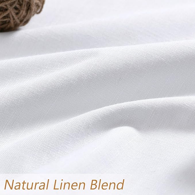 Guken White Linen Blackout Curtains 52 Inch Wide by 138 Inch for Living Room Bedroom Back Tab Thermal Insulated 100% Black Out Linen 2 Drapes Room Darkening Window Curtains White,2 Panels