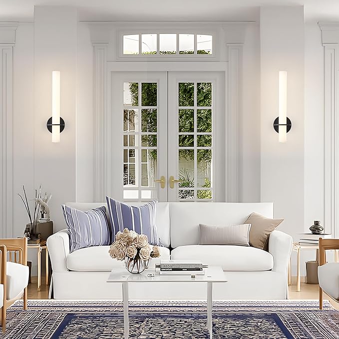 Black Battery Operated Wall Sconce Set of 2,Rechargeable Wireless Wall Lights with Remote Control,Dimmable,3000K-6000K,360° Rotation, Cordless Wall Lighting for Living Room,Bedroom,Stairway,18 Inch