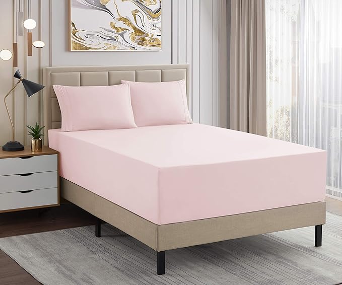 1500 Supreme Collection Extra Deep Pocket Sheets Set - Luxury Soft Bed Sheets, Wrinkle Free, Bedding, Over 40 Colors, 21 inch Extra Deep Pocket, King, Pale Pink