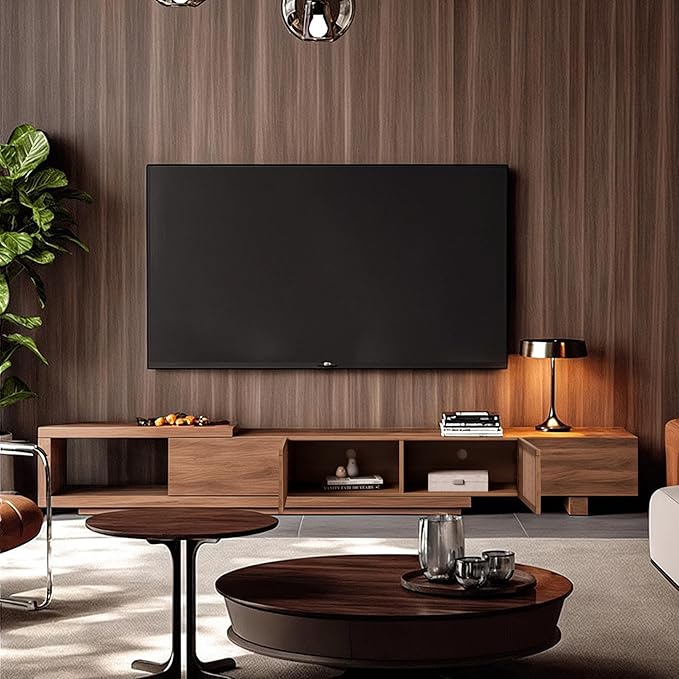 Adjustable Length 78"-103" TV Stand with 2 Doors and 2 Drawers, Entertainment Center with Storage for Living Room Bedroom, Mid Century Modern TV Console, Media Console, Television Stand, Walnut