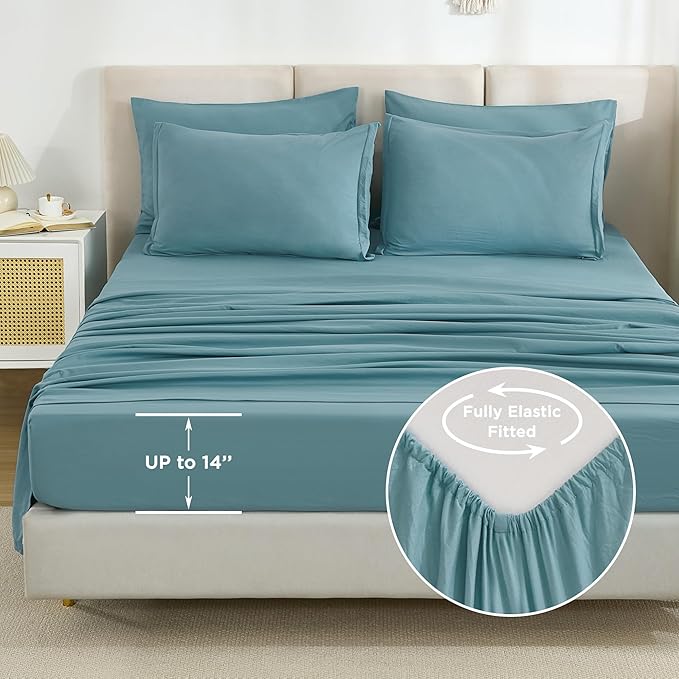 Litanika Super King Comforter Sets Grayish Teal - 7 Pieces Bed in a Bag Oversized King Bedding Comforter Sets, Solid Lightweight Bed Set with Comforter, Sheets, Pillowcases & Shams