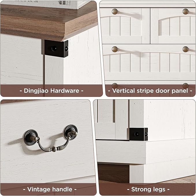 Maupvit Farmhouse 7 Drawer Dresser for Bedroom, 47" Tall Dresser Wood Chest of Drawers, Organizer Drawers for Bedroom, Living Room, Storage Room, Antique White