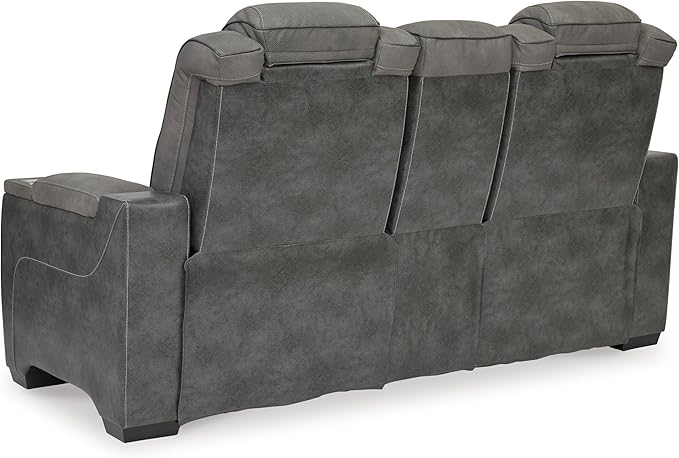 Signature Design by Ashley Next-Gen DuraPella Modern Faux Leather Power Reclining Loveseat with Console & Adjustable Headrest, Gray