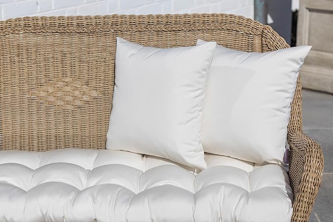 RSH DECOR: Sunbrella Square Throw Pillows Set of 4 | 24" x 24" | Water and Fade-Resistant Performance Fabric | Outdoor Pillow Covers with Down-Alternative Inserts | Canvas White