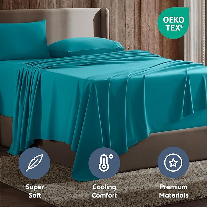 Nestl King Sheet Set - Luxury 1800 Ultra-Soft Microfiber King Bed Sheets - Double Brushed - Deep Pockets - Easy Fit - 4 Piece Set - Bedding Sheets & Pillowcases (King, Teal)