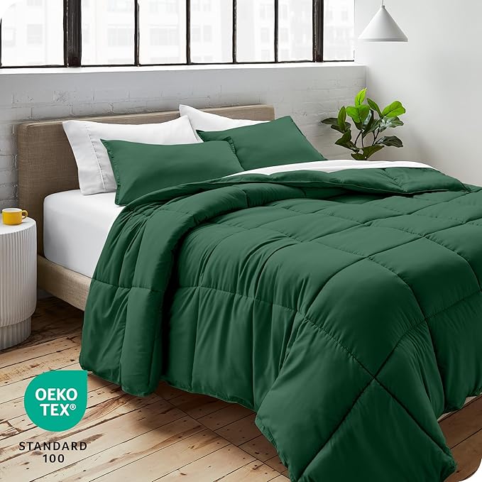 Bare Home Comforter Set - Oversized King Size - Ultra-Soft - Goose Down Alternative - Premium 1800 Series - All Season Warmth (Oversized King, Forest Green)