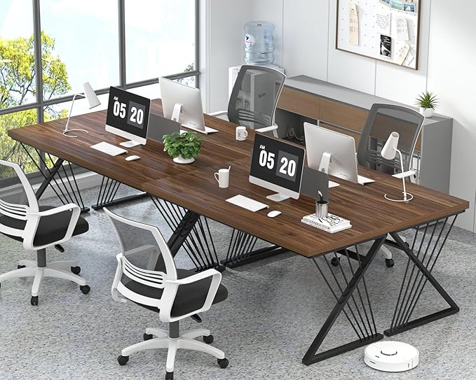 FOLUBAN Office Desk, Modern Wood and Metal Home Desk, Writing Study Work Desks for Bedroom, Industrial PC Gaming Table for Living Room, Walnut, 60 Inch