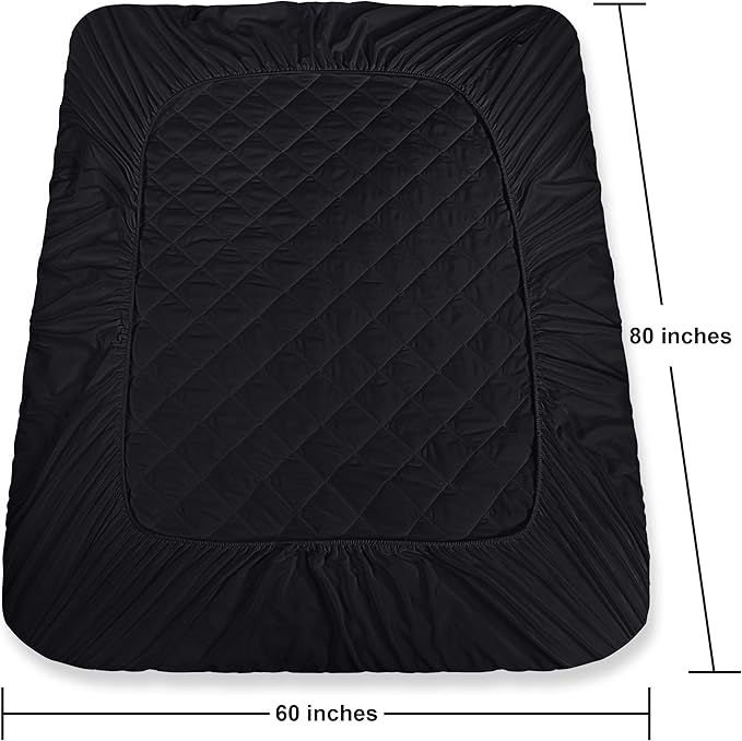 Utopia Bedding Quilted Fitted Mattress Pad, Queen Size, Elastic Fitted Mattress Topper Protector and Cover Stretches up to 16 Inches Deep, Machine Washable (Black)