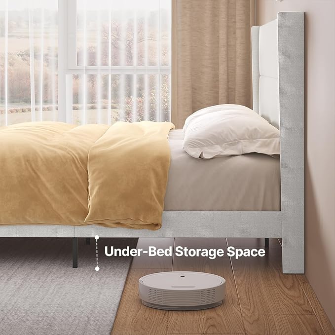 Gizoon King Bed Frame with Wingback Headboard, Upholstered Platform Bed with Modern Geometric Headboard, Wooden Slats, Noise-Free, No Box Spring Needed