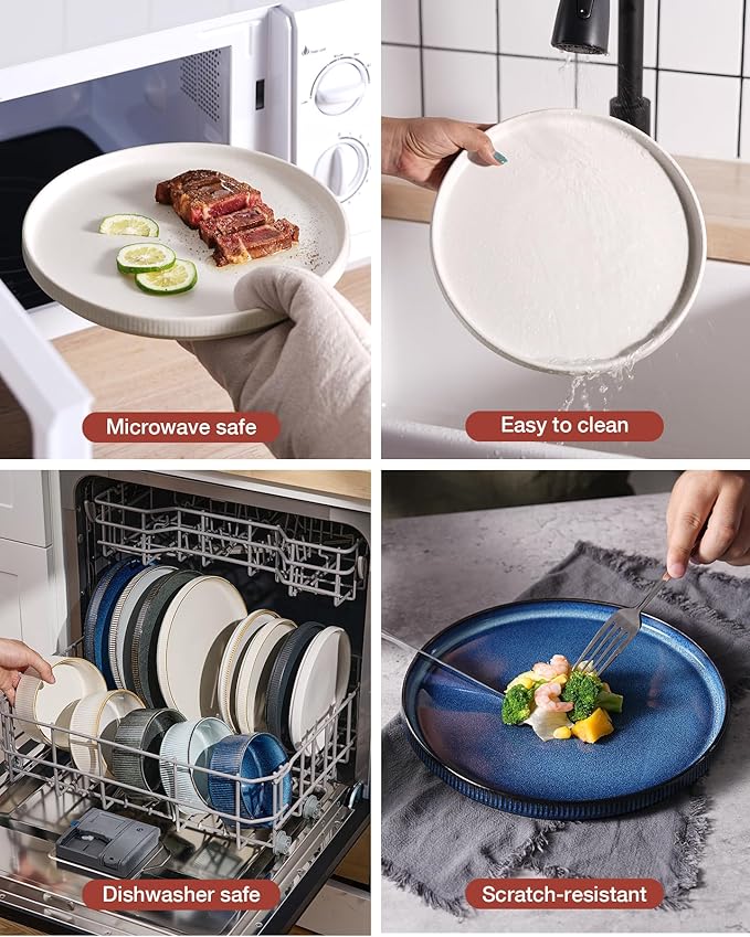 Famiware Star Plates and Bowls Sets, Modern Stoneware Dinnerware Sets for 8, 24-Piece Kitchen Dish Set - Microwave and Dishwasher Safe, Chip and Scratch Resistant, Matte White