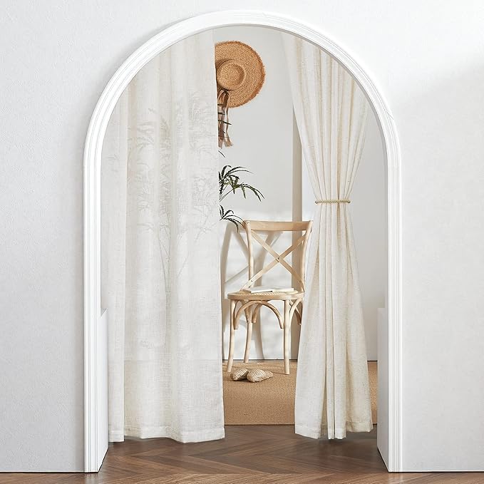RYB HOME Natural Linen Blend Curtains - Semi Sheer Privacy Window Drapes, Soft Breathable Vintage Light Filtering Sheer Curtains 108 Inches Long for Sliding Door Bedroom, W 52 x L 108, 2 Pcs, Linen