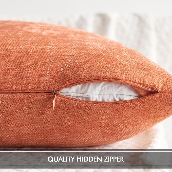 MIULEE Pack of 2 Coral Red Decorative Pillow Covers 18x18 Inch Soft Chenille Couch Spring Throw Pillows Farmhouse Cushion Covers for Home Decor Sofa Bedroom Living Room