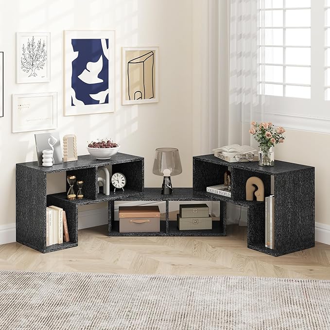 Giantex Free-Combination TV Stand for Bedroom - Entertainment Center for 50 55 60 65 Inch TV, 3-Piece Media Console Table with Storage Cubes, Deformable Open Storage Bookcase Shelf (Black Wood Grain)