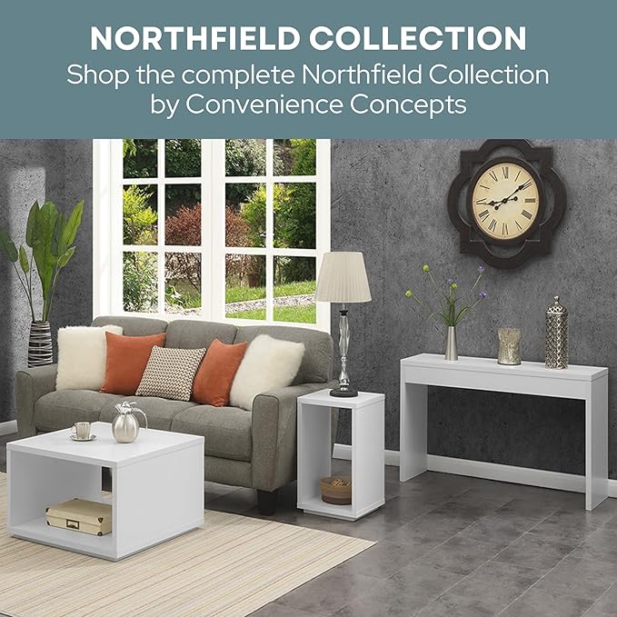 Convenience Concepts Northfield Hall Console Table 48" - Modern, Minimalist Narrow Sofa Display Accent for Contemporary Living Room, Entryway, or Hallway, White