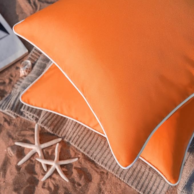 Phantoscope Pack of 2 Outdoor Waterproof Solid Throw Decorative Pillow Cover Decorative Square Outdoor Pillows Cushion Case Patio Pillows for Couch Tent Sunbrella, Orange 12x20 inches 30x50 cm