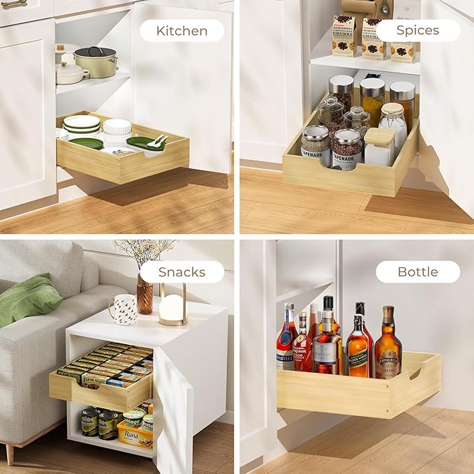COOLBEBE Pull Out Cabinet Drawer, Soft Close Pull Out Organizer for Cabinets, Solid Wood Cabinet Drawers Slide out, Pull Out Shelves in Kitchen, Pantry, Bathroom, Bottom Assembly (14INCH)