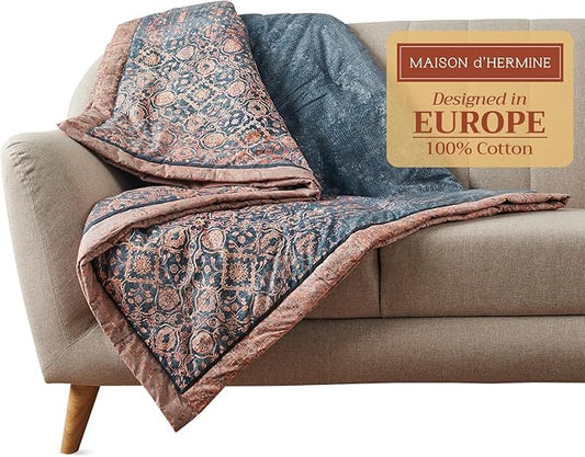 Maison d' Hermine Throw Blanket for Couch Lightweight Soft Warm Breathable Cotton Throw Blankets for Bed Girls Boys Women Men Gifts Sofa Travel Living Room Chair Bedding (50"x60", Imperfection)