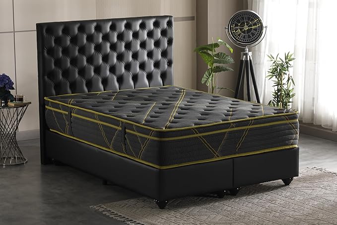 Ottomanson Queen 13" Luxury Black vMustard Eurotop Mattress - Inspired by The Roman Empire - Medium-Firm Hybrid Comfort - Made in USA - Premium Quilted Cover - Fiberglass-Free - Bed in a Box