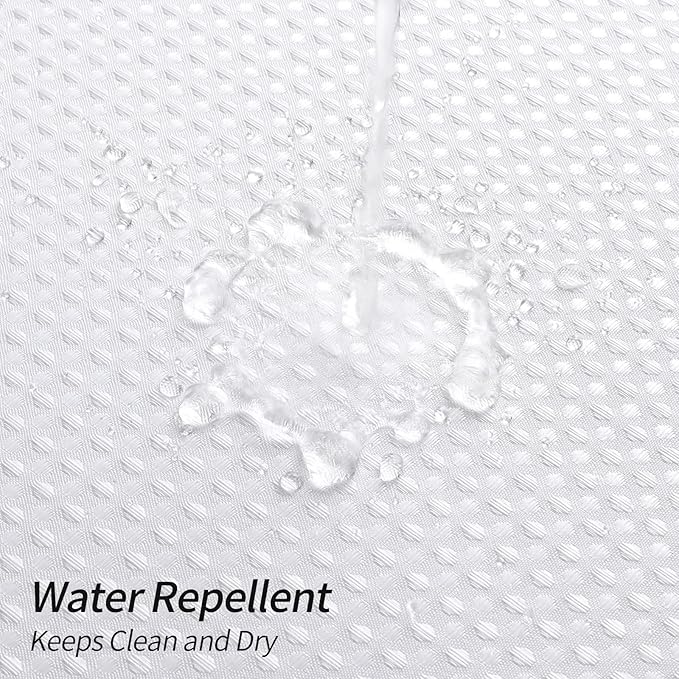 MitoVilla White Waffle Small Stall Shower Curtain 36 x 74, No Hooks Required Half Size Narrow Fabric Shower Curtain Set with Snap-in Liner for Modern Bathroom Decor