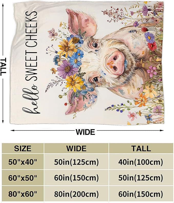 Funny Pig Farm Throw Blanket - Pig Gifts & Decor, Soft Warm Cozy Fleece for Couch, Sofa, Bed - 80"x60"
