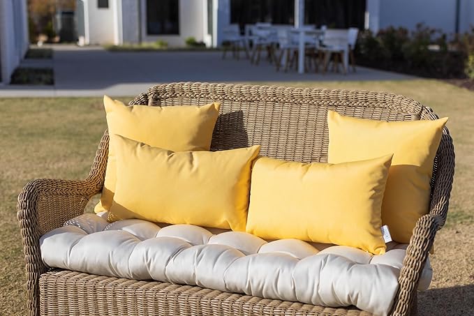 RSH DECOR: Sunbrella Square Throw Pillows Set of 2 | 20" x 20" | Water and Fade-Resistant Performance Fabric | Outdoor Pillow Covers with Down-Alternative Inserts | Canvas Sunflower Yellow