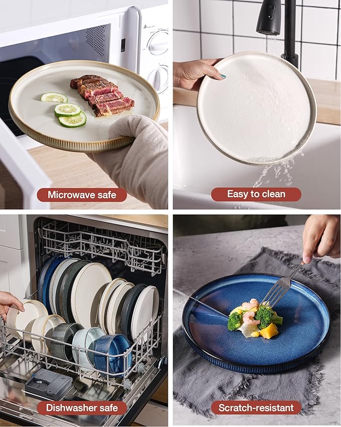 famiware Star Plates and Bowls Sets, Modern Stoneware Dinnerware Sets for 8, 24-Piece Kitchen Dish Set - Microwave and Dishwasher Safe, Chip and Scratch Resistant, Cappuccino White