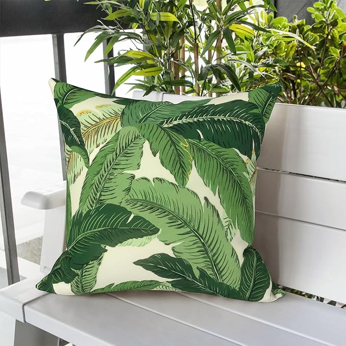 LVTXIII Outdoor Throw Pillow Covers 16 x 16 Inch, Covers ONLY Modern Cute Pattern Decorative Square Toss Pillow Case Pack of 2 for Home Patio Garden Sofa Bed Furniture, Swaying Palms Green