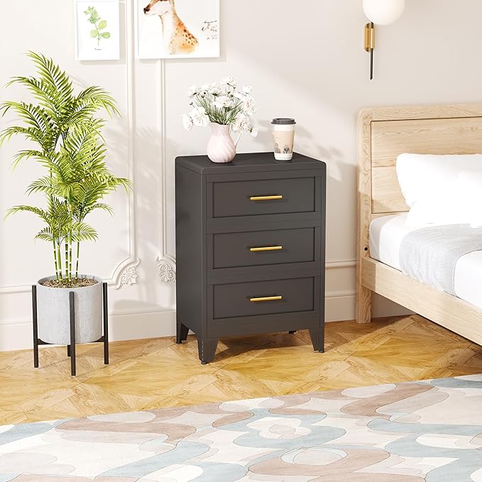 Metal Dresser Narrow Dresser for Bedroom Chest, 35.43" H Drawer Chest, Closet Dressers & Chests of Drawers for Living Room, Hallway (3 Drawers Black 24inch Wide)