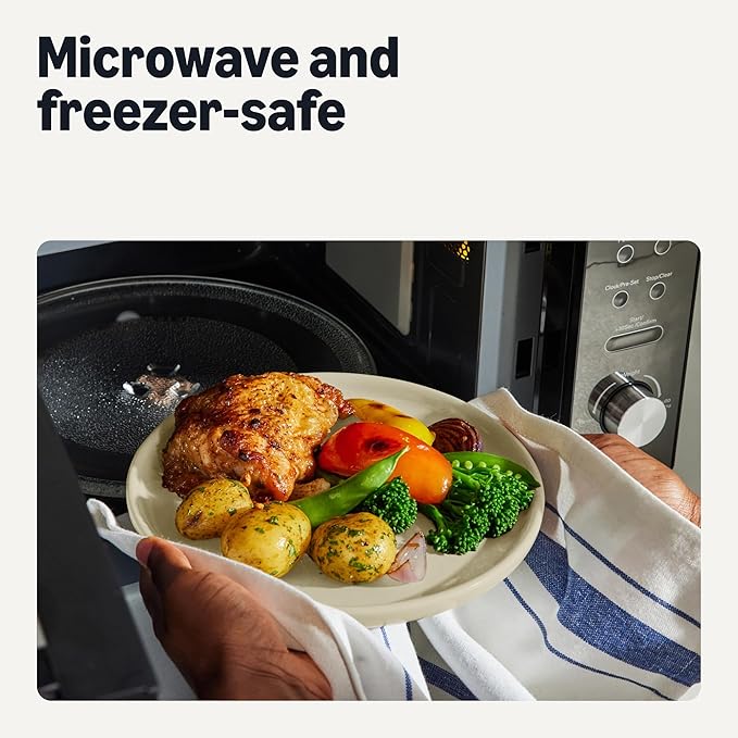 Amazon Basics Glazed Stoneware Dinnerware, Ceramic 12-Piece Set, 4 Full Place Settings, Dishwasher-Safe, Ivory