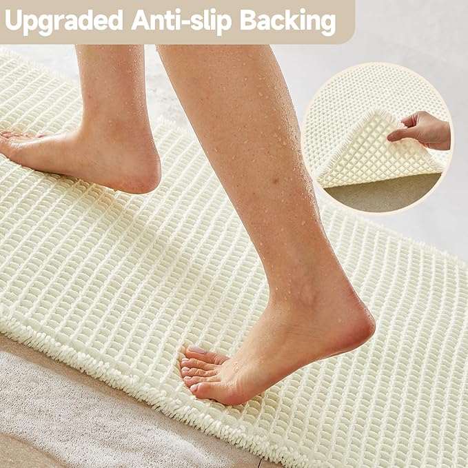 Cream White Bathroom Rugs, Waffle Bath Mat Non Slip Washable Super Absorbent Quick Dry Boho Farmhouse Bathroom Decor, 24"x16" Cream White