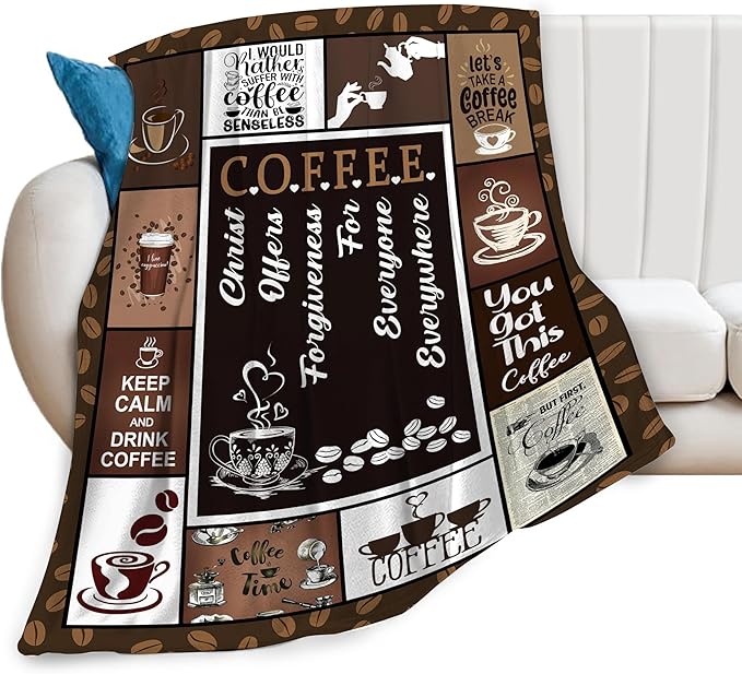 Coffee Blanket Coffee Throw Blanket Soft Fleece Flannel Bedding Gifts for Men Women Girls Lovers Adults Stuff Plush for Couch Sofa Bed Room Decor 60"X80"