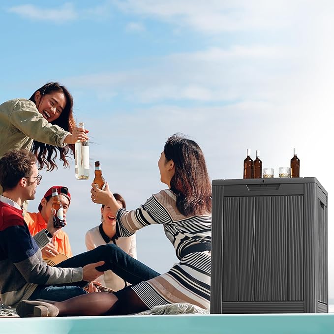 Two 28 GallonOutdoor Storage Box,Resin Deck Boxes Waterproof, IndoorOutdoor Bin for Package Delivery, Patio Cushions, Gardening Tools, Lockable, UV Resistant